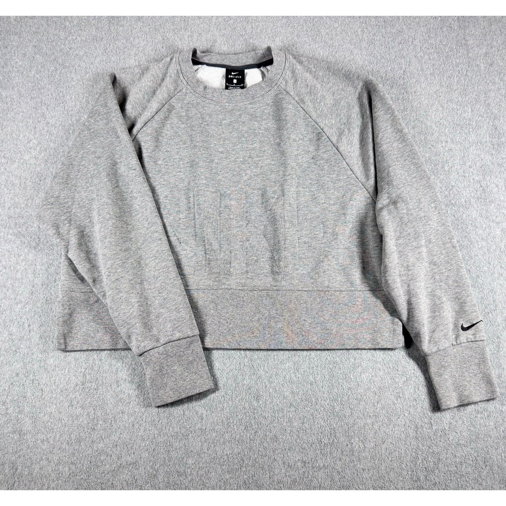 Nike Dri-Fit Crop Top‎ Crew Neck Sweater Women's S Gray Embossed